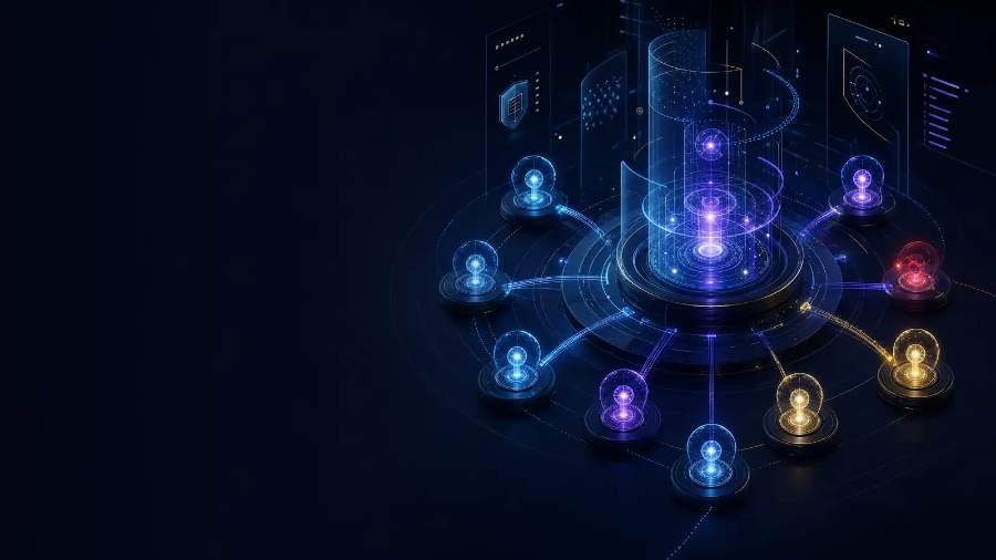 Specialized AI agents coordinating tasks across a business system